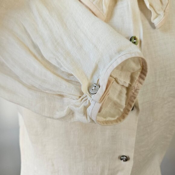 Vintage 90s Cullinane 100% Linen Sailor Collar Blouse Neck Bow Long Sleeve 6/S - Picture 4 of 9